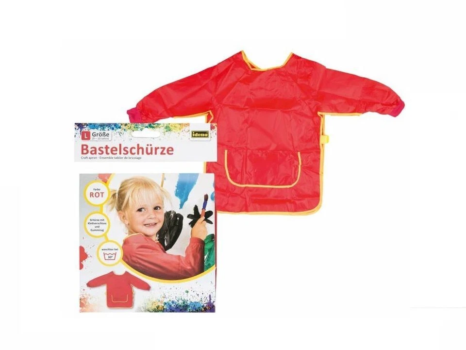 IDENA Kinder Bastelschürze Malschürze Schürze i Rot Größe L (9-10 Jahre) 30° C waschb.