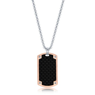 Halskette Edelstahl Rosegold Schwarz Kohlefaser