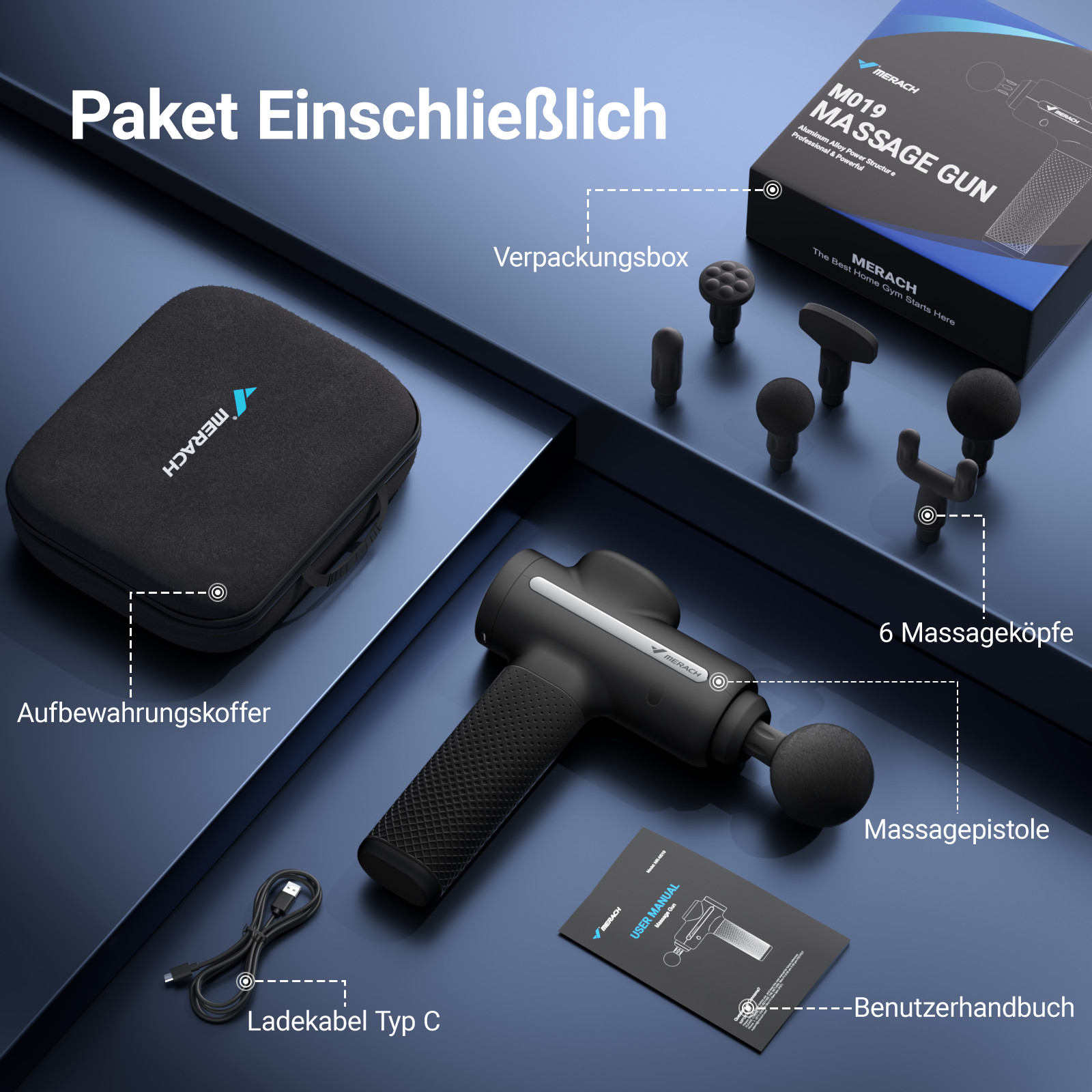 MERACH Massagepistole für Tiefengewebe Percussion-Massagegerät mit6Massageköpfen