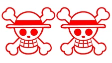 One Piece Luffy Straw Hat Pirate Two 5" Red Vinyl Graphic Decal Car Truck Window