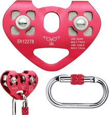 Zipline Trolley Kit with 25Kn Carabiner Double Tandem Dual Pulley for 1/4 5/16 3