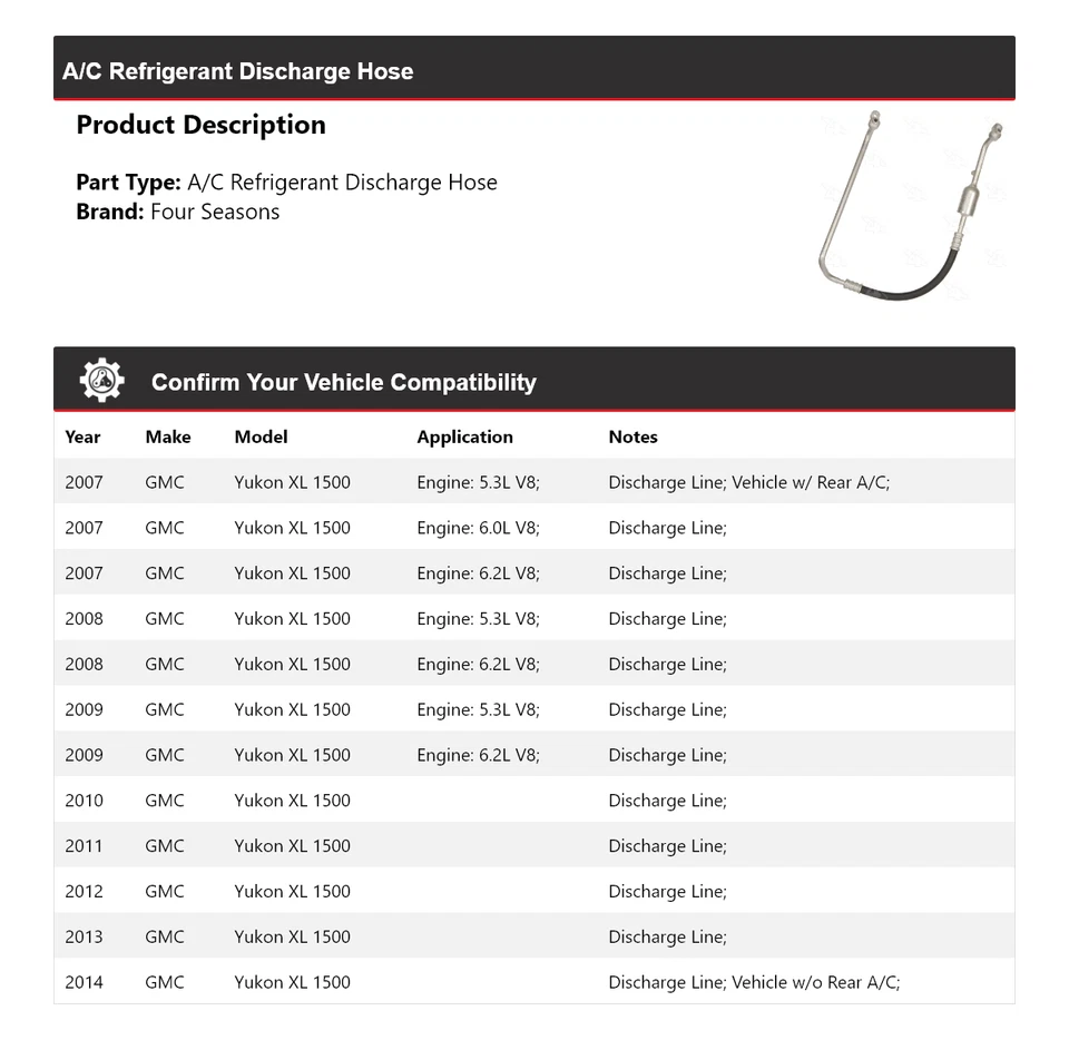 Manguera de descarga de refrigerante de aire acondicionado para GMC Yukon XL 1500 2007-2014 4 estaciones 2008 Foto 2 de 4