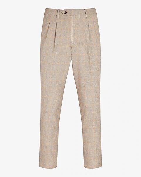 Express Slim Plaid Beige Yellow Cotton Blend Dress Pant Slim Fit