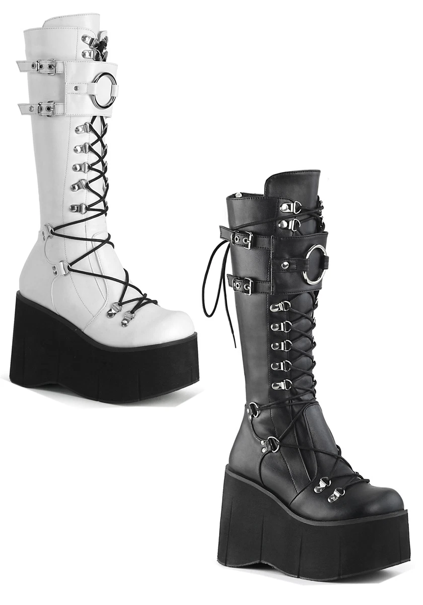 4 1 2 Inch Platform Lace Up Knee High Boots With Shield Back Zip