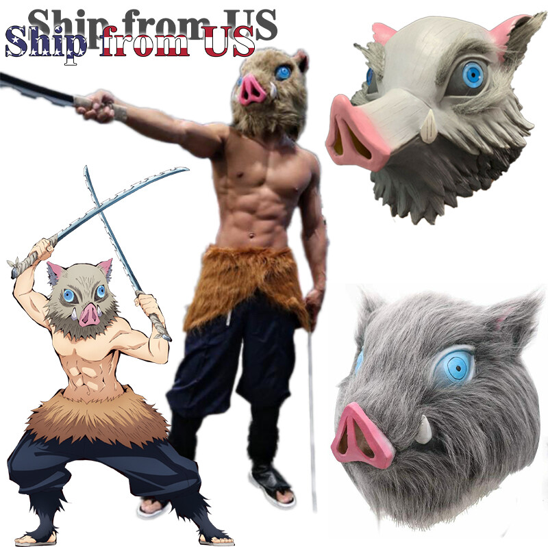 Demon Slayer Hashibira Inosuke Halloween Juegos con disfraces Disfraz Pantalones Delantal Máscara Conjunto EE. UU.