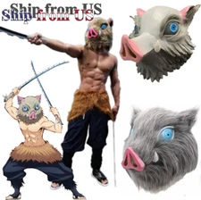 Demon Slayer Hashibira Inosuke Halloween Cosplay Costume Pants Apron Mask Set US