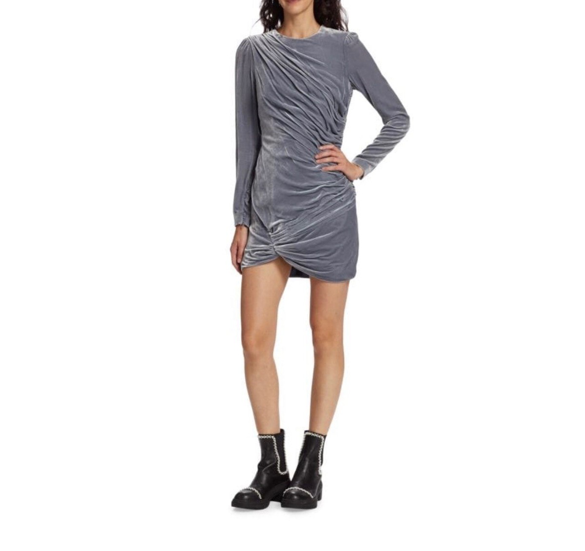 grey velvet mini dress CINQ À SEPT Rebeka Gathered Velvet Mini Dress size 8
