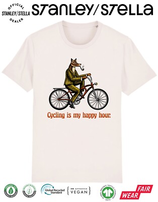 Mens Cycling Is My Happy Hour T-Shirt Funny Fox Cyclist Bike Bicycle  Clothing UK