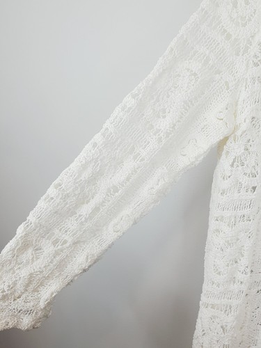 ZARA Womens Size XL or 16 / US 12 White Textured Weave Crochet Midi Dress - Picture 4 of 6