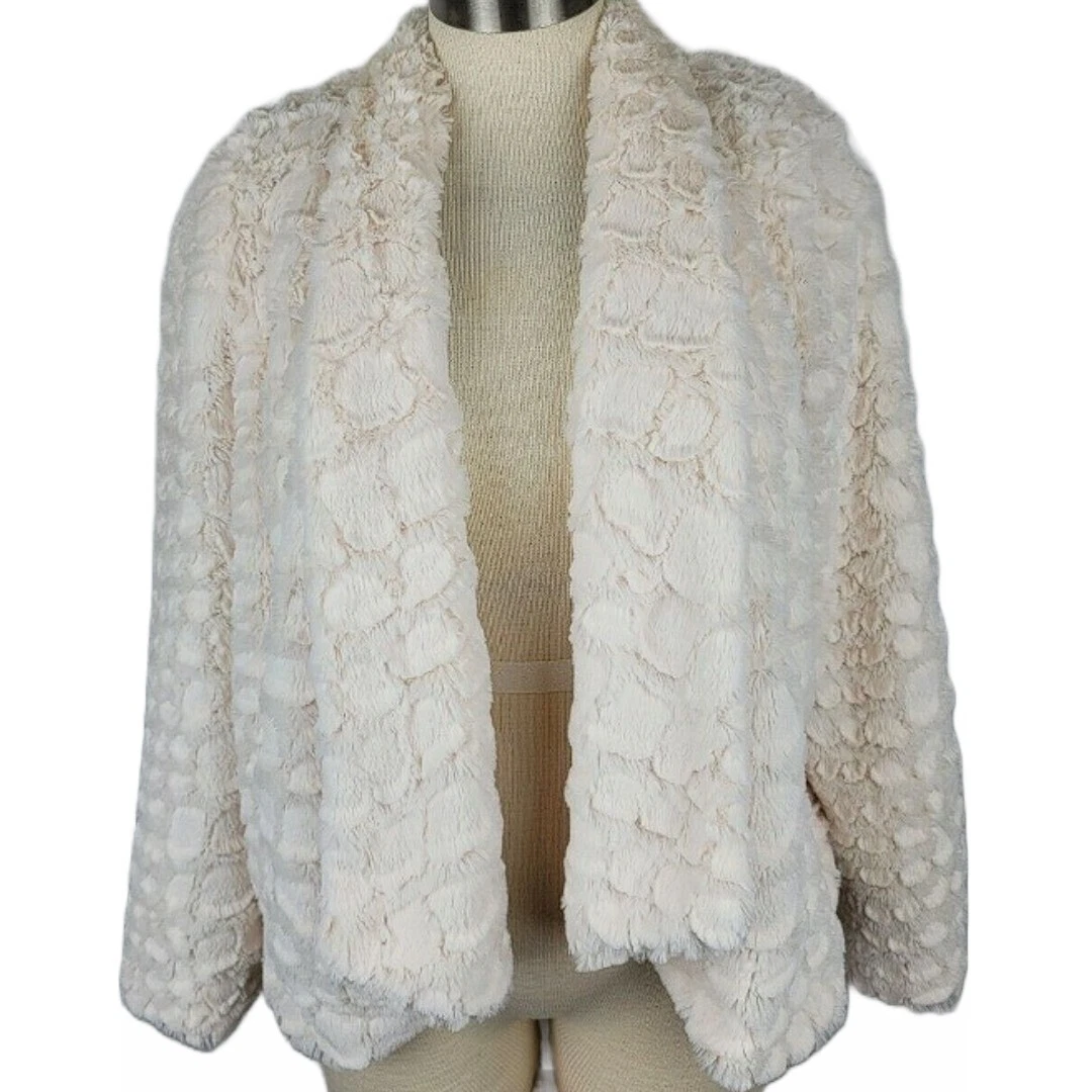 KATE ROSY Soft Faux Fur Open Front Lined Jacket Womens Large Cream Colored  | eBay