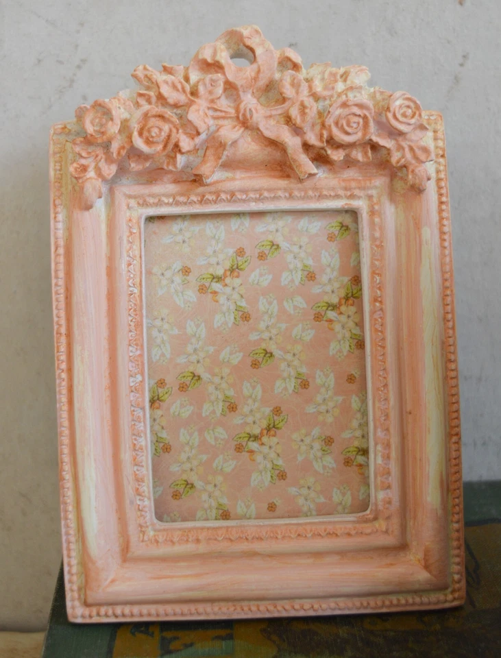 Shabby Chic Pair Photo Frames, Hand Painted Vintage Peach with Pink Sparkle Dust - Image 3 of 4
