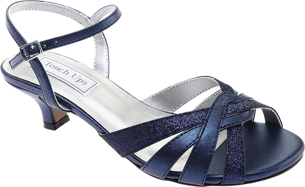 ladies navy dress sandals Navy Satin Block Heel Sandals with FLORAL RHINESTONES on Upper Strap, Women Sandals, Flower Girls Shoes, Holiday Shoes, Something Blue