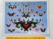 Vintage Art Tattoo Flash Sheet David Bollt Hearts /T298