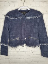 Banana Republic Women's Fringe Boucle Jacket True navy With Zip Pockets Zip S 2P