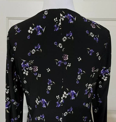 Abito nuovo con etichette Ralph Lauren taglia 6 viola nero manica lunga raccolto laterale aderente $109 - Foto 7 di 10