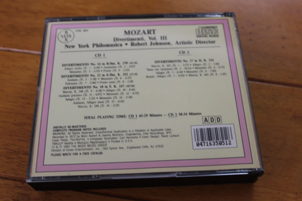 ROBERT JOHNSON - MOZART DIVERTIMENTI VOL 3 (2 CD SET, VOX BOX) - Image 2 of 4