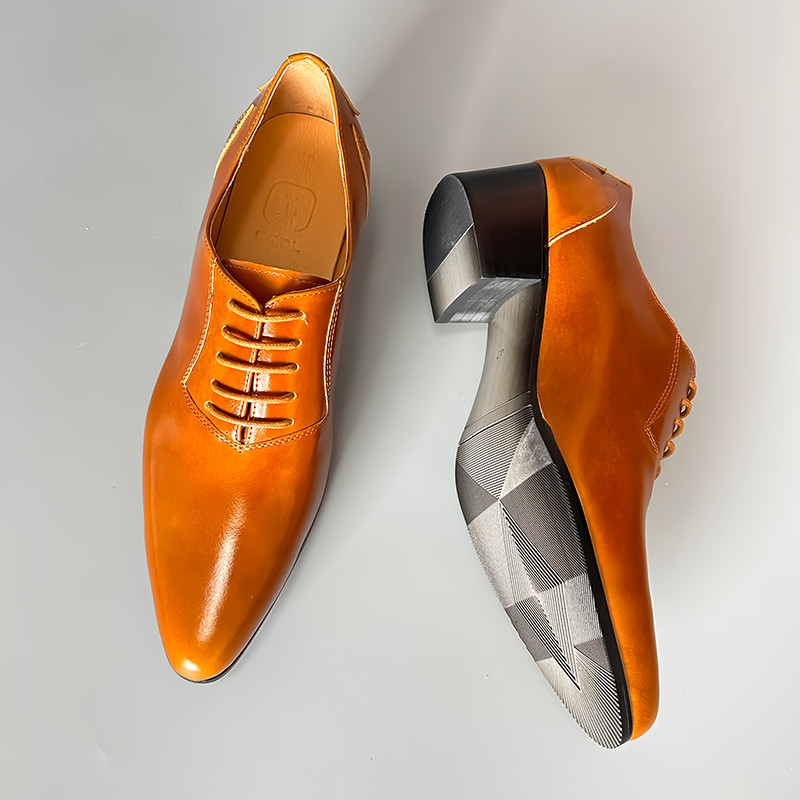 Zapatos Oxford británicos para hombre de cuero real punta puntiaguda vestido formal tacón de 5 cm con cordones