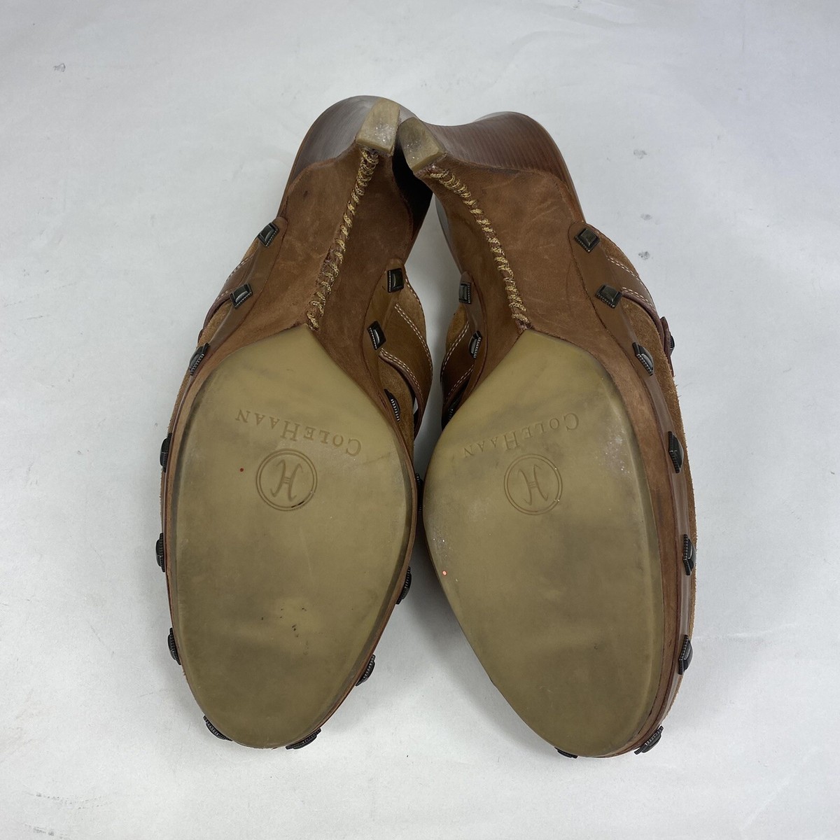 Cole Haan Cognac Brown Leather Slide Mules with Buckle. Size Men\'s 12M Cole Haan Brown Studded Suede Shoe Buckle Slide Mule Clog  main image 3