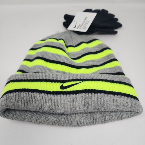 Nike Beanie & Glove Set Boys Green Futura Foldover 2 Piece 8/20 Logo Winter Y2K - Picture 3 of 9