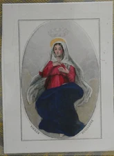 image pieuse couleur XIXe vierge puissante verso texte sur  vierge marie