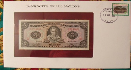 Banknotes of All Nations Ecuador 1980 5 Sucres UNC P-113c.13 Birthday note 2005