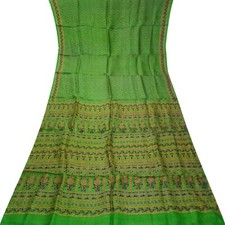 Namaste Vintage Green Sarees 100 Pure Silk Floral Printed Sari 6YD Craft Fabric