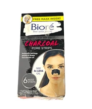 Biore Deep Cleansing Charcoal Pore Nose Strips 6 count Ea & Free Face Mask