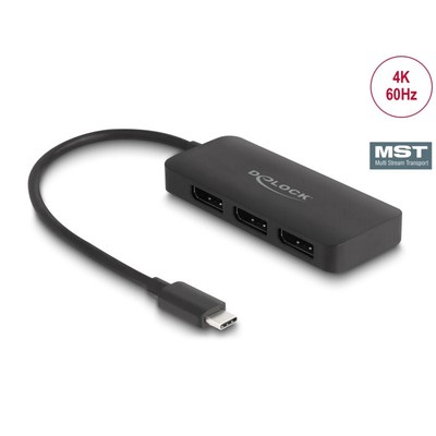 Delock USB Type-C  Splitter (DP Alt Mode) zu 3 x DisplayPort, MST 4K 60 Hz