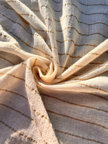 Beige Striped Neutral Organic Cotton Fabric By 2 Meters. - Picture 7 of 13