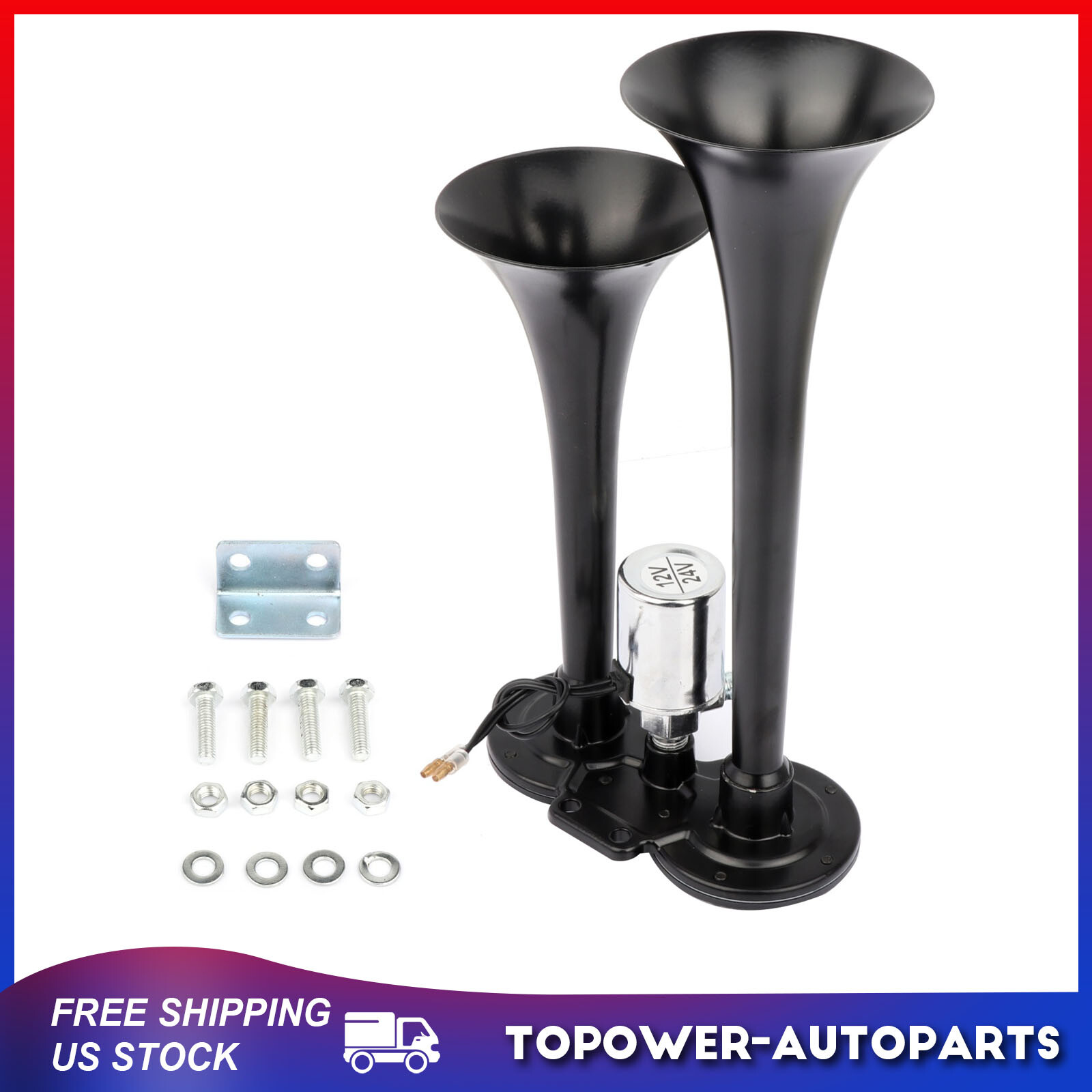 135 DB Dual Trumpet Black Deep Loud Train Air Horn Kit For Car RV Boat Truck
