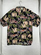 Disney Catalog Hawaiian Shirt Mens Large Black Button Mickey Surfboard Beach