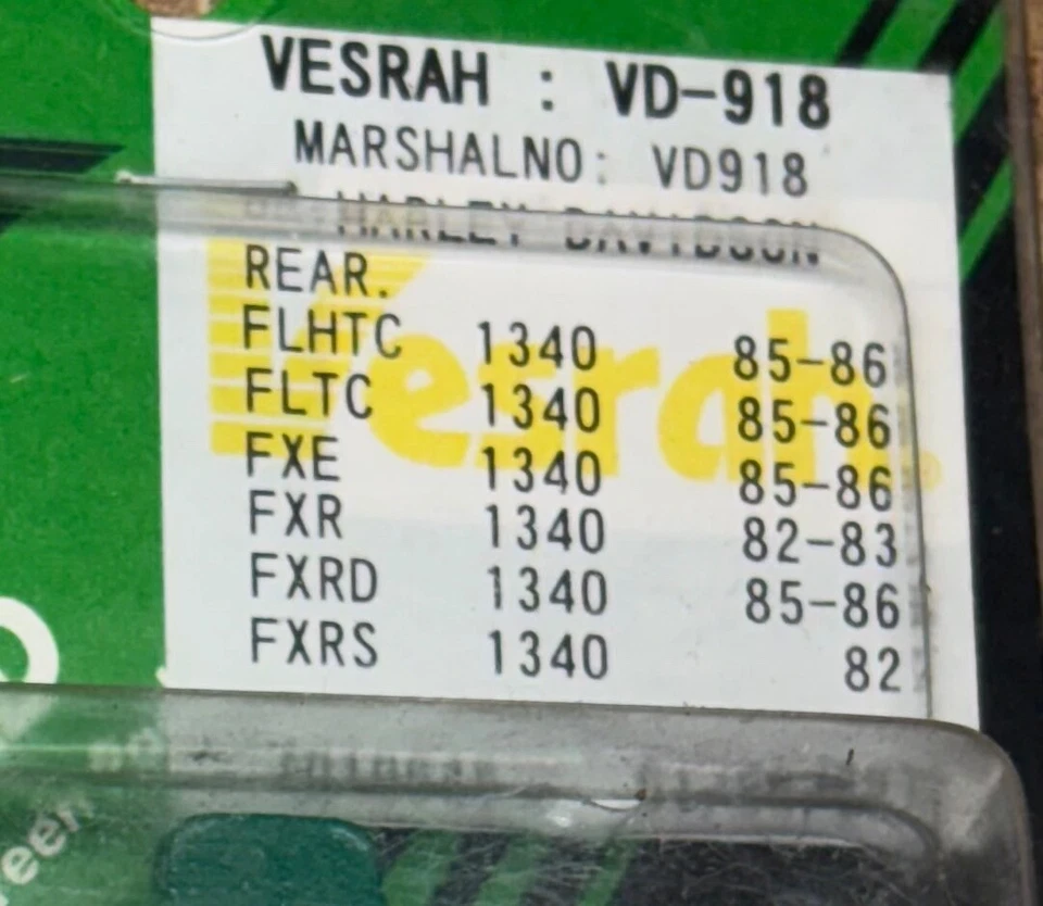 Pastillas de freno VESRAH Harley-Davidson Electra Glide Low Glide Heritage Softail Sport Foto 3 de 4