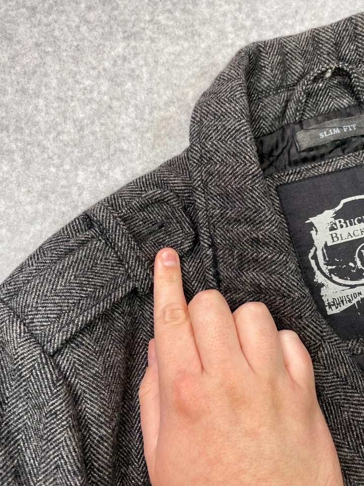 Abrigo con Hebilla Grande Gris Mezcla de Lana Negro Etiqueta Chaqueta Informal Exterior Envejecido Foto 4 de 4