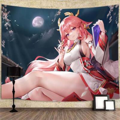 Genshin Yae Miko Anime Poster XXL Wandteppich Wandbehang Fototapete Gaming