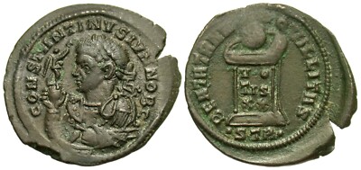 Coins of the Holy Land:  Constantine II as Caesar, 316-317 AD AE Follis, Treveri
