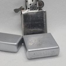 VINTAGE Zippo Lighter Matte Silver Tone Steel A 02 Case L 01 Insert Made in USA