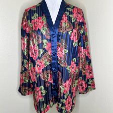 Vtg Victoria's Secret Gold Label Pajama Top Womens Medium Floral Satin Paisley