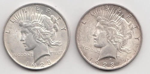Two (2) 1923 Peace Silver Dollars – UNC