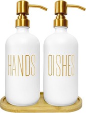 Gold Soap Dispenser Set for Kitchen with Bamboo Tray - Hand & Dish Soap Dispense