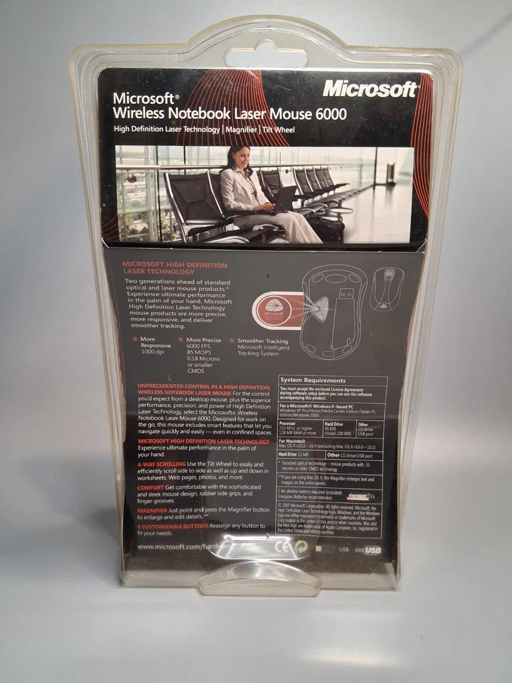 Microsoft Wireless Notebook Laser Mouse 6000 Mac 1000dpi B5W-00001 1054 1051 New - Image 2 of 3