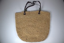Womens Handbag Brown Straw Woven Summer Beach Double Handle Straps Tote Bag