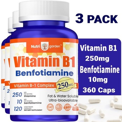(3 Pack) 250mg Vitamin B1 Thiamine - Vitamin B-1 Complex Supplement, 120 Caps