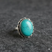 Southwestern Turquoise Silver Band  Handcrafted 925 Sterling Silver Gemstone Ri