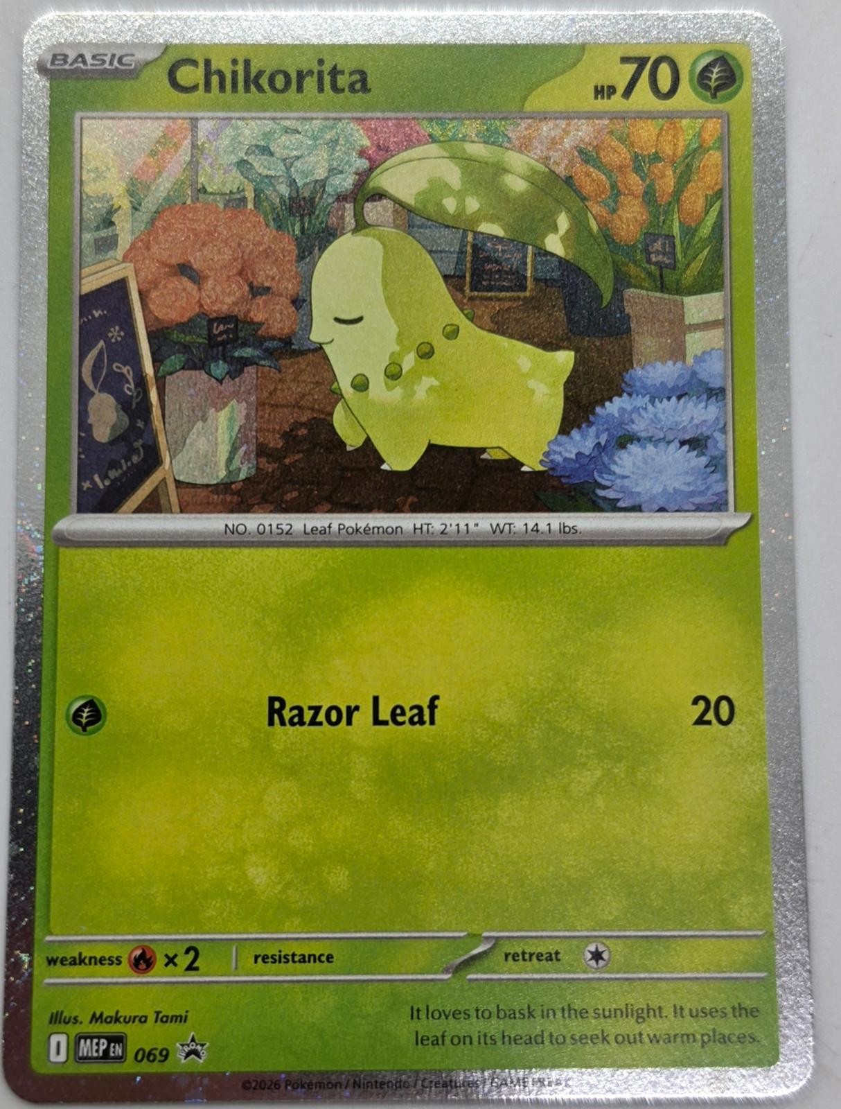 Chikorita (Cosmos Holo) 069 Promo ME: Mega Evolution Promo Pokemon Near Mint