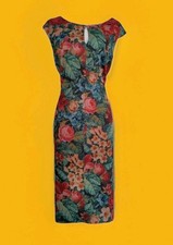 Rare Phase Eight Size 18 Pencil Dress Feminine Rose's leaves Tropical Print 