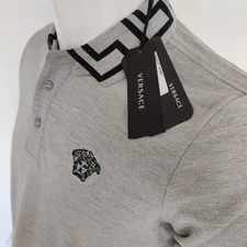 Mens Polo Versace T Shirt Short Sleeve Gray US Slim Size Embroidered