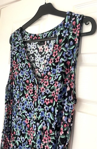 Monki Ladies Maxi Navy Floral Dress Front Buttoned Viscose Medium Size 10 - Picture 5 of 13