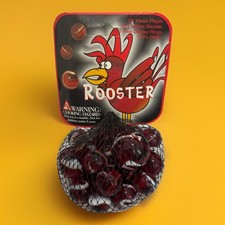 Net Bag 25 Rooster Glass Mega Marbles 24 Players 1 Shooter Red White 2004-06