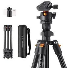 K&F Concept 64" Lightweight Travel Tripod w/ 360° Ball Head – 17.6lb Load