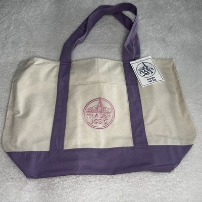 Trader Joe's Large Lavender Canvas Reusable Shopping Bag Tote - Brand New!